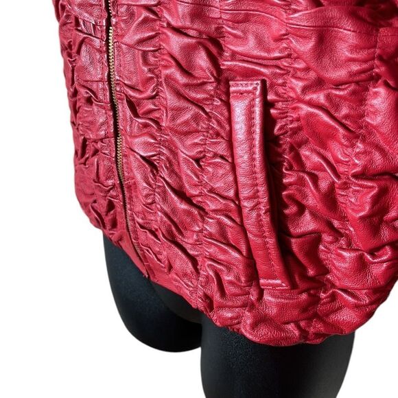 Shebang vintage leather jacket red ruched unique artsy moto medium edgy - Picture 3 of 7